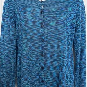 Ann Taylor space Dyed Navy and Teal Striped Cardigan
